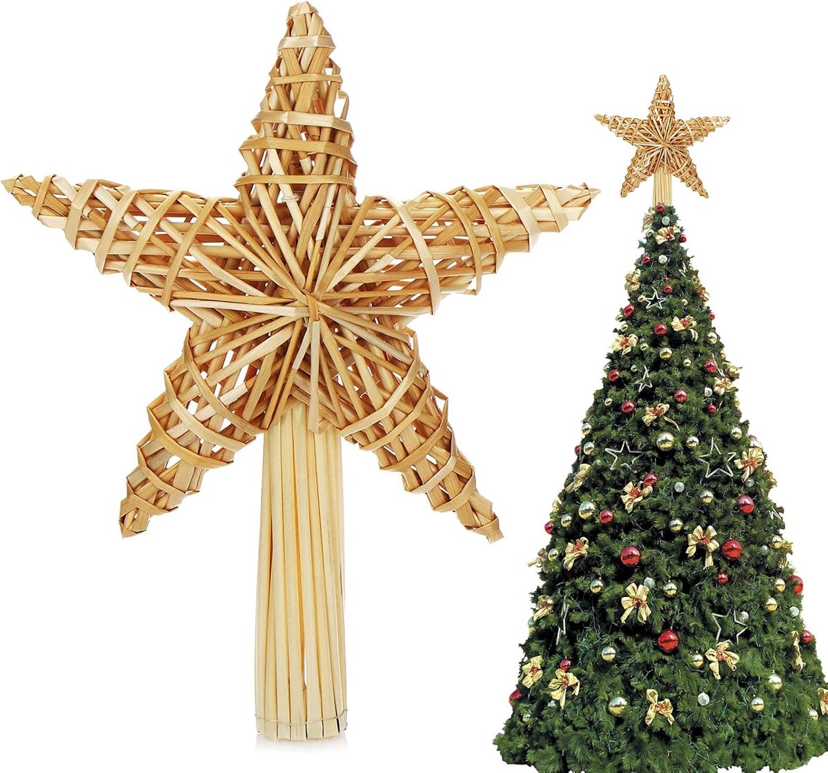 Kerstboomster 20 x 30,5 cm - Van stro - Retro uitstraling - Unieke kerstboomdecoratie - ShopVlot
