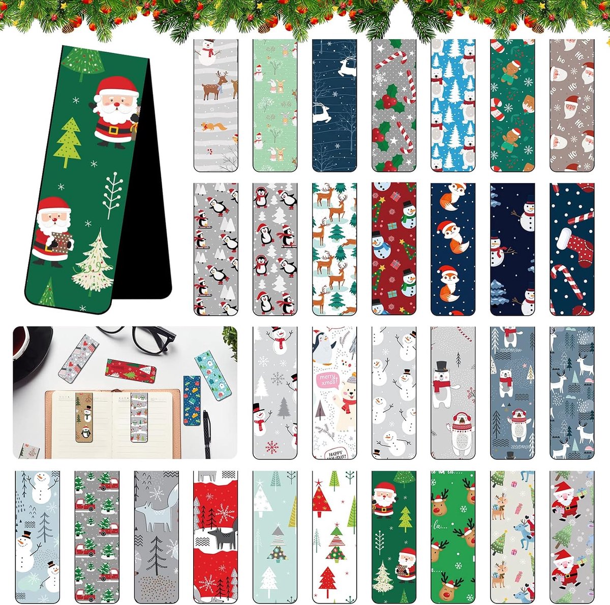 Magnetische boekenleggers set - 30 stuks - Kerst ontwerp - Perfect voor school en thuis - ShopVlot