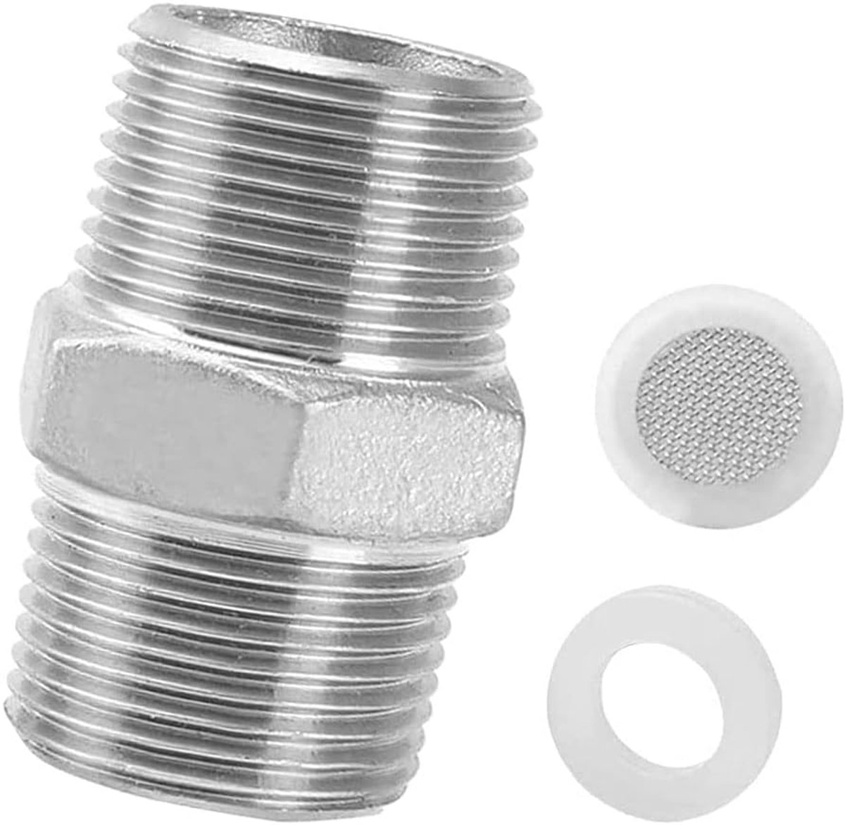 Doublenippel 12,7 mm - RVS - Draadadapter met beluchter - Verleng je doucheslang - ShopVlot