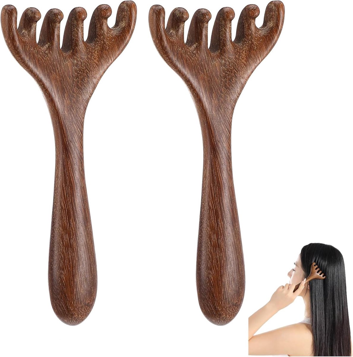 Houten hoofdmassageapparaat - 2 stuks met zes klauwen - duurzaam hout - diepe ontspanning - ShopVlot