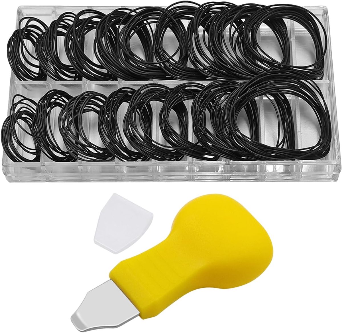 Rubberringen set 210 stuks - zwart en geel - voor horloge reparatie - inclusief horlogekap opener - ShopVlot