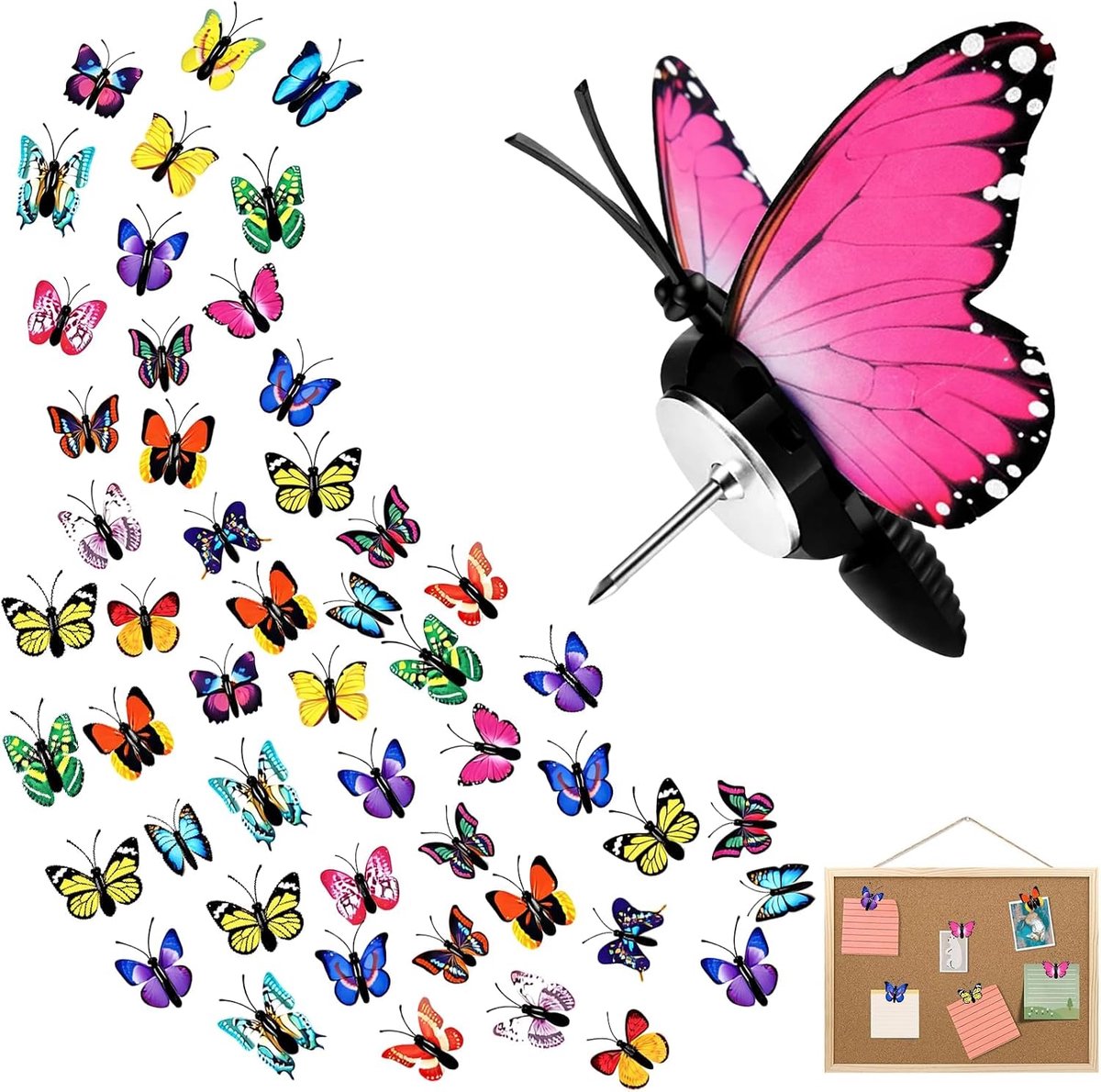 Prikbordpins 50 stuks - 3D vlinders - decoratieve punaises - perfect voor foto's en wandkaarten - ShopVlot
