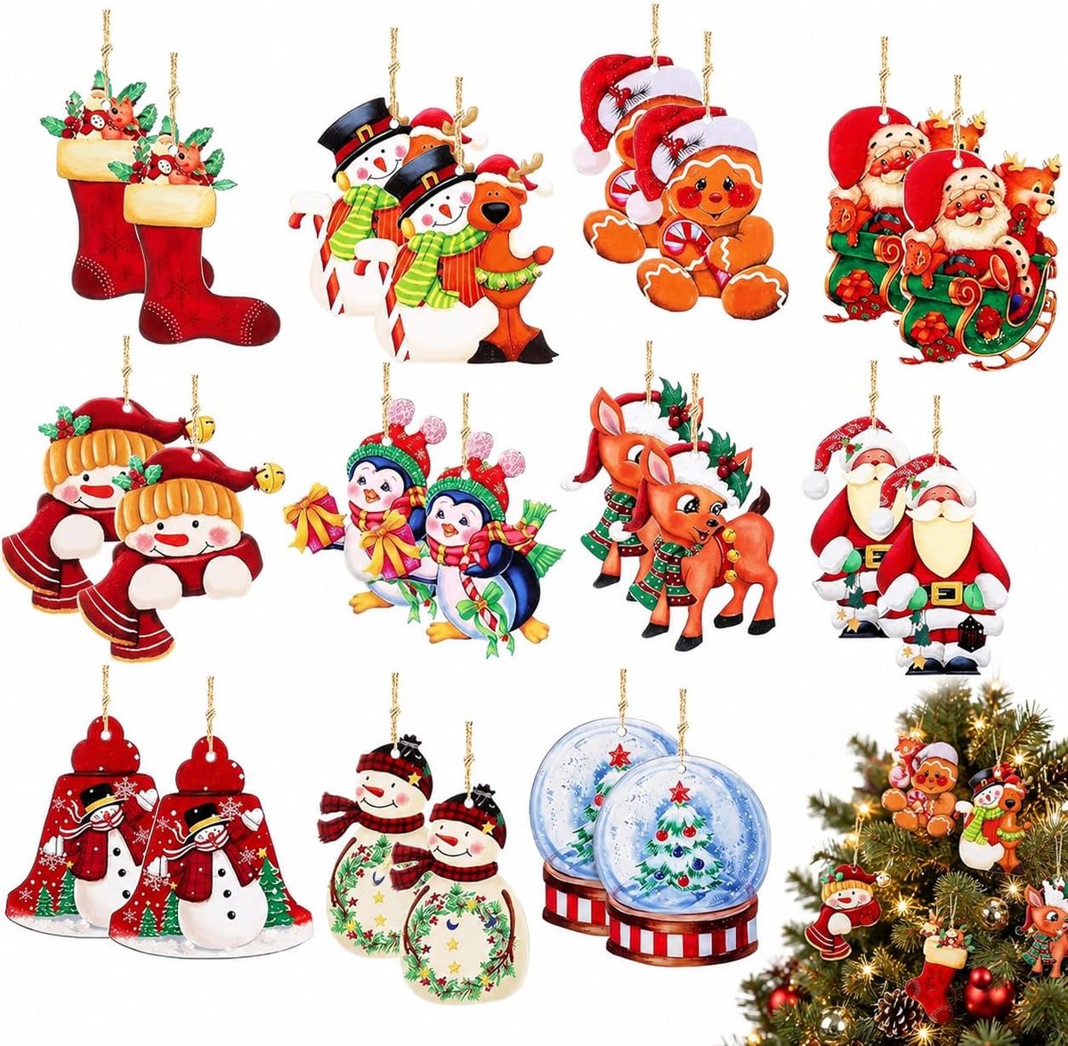 Houten Kerstornamenten 24 Stuks - Gnome Houten Schijven - Victoriaanse Stijl - Perfect voor de Kerstboom - ShopVlot
