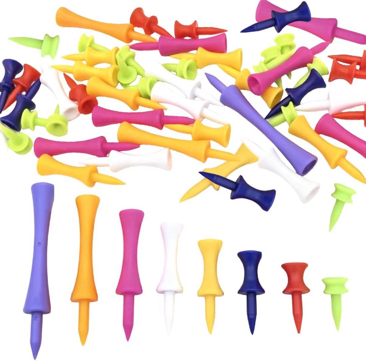 Golftees 48 stuks - kunststof - 8 verschillende maten - verbeter je prestaties - ShopVlot