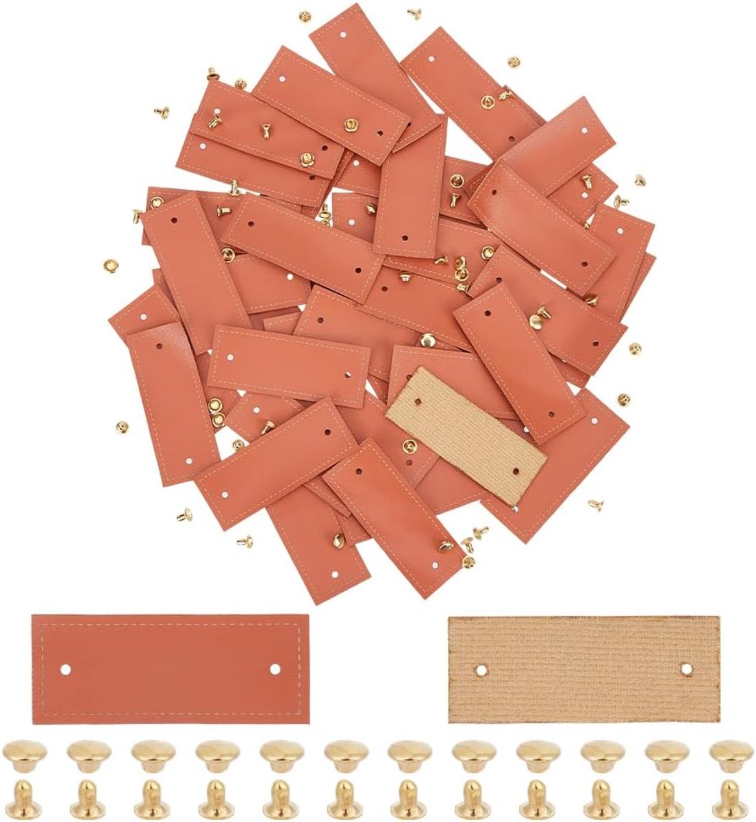 Etiketten sets - kunstleer met nieten - bruine reparatieflichaam - ideaal voor DIY projecten - ShopVlot