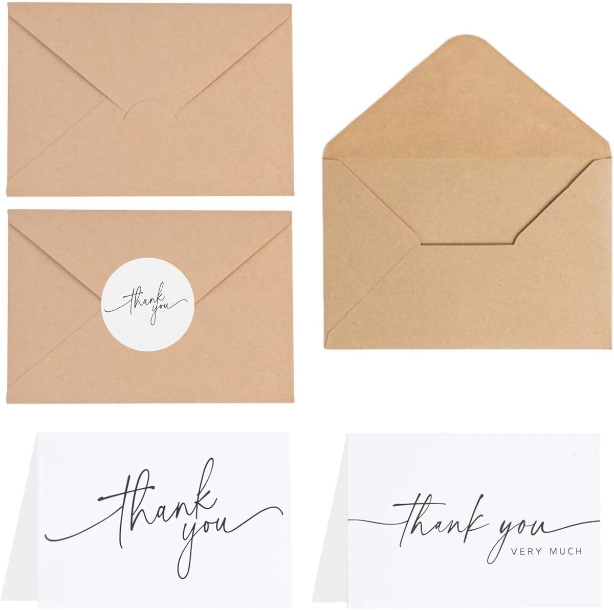 Vouwkaarten Set van 20 - Inclusief Kraft Papieren Enveloppen - Met Sluitstickers - Perfect voor Bedankjes - ShopVlot