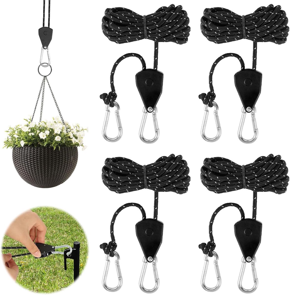 Scheerlijnen met Kabelspanner - Outdoor Touw Ratel - Tent Bevestigen - Reflecterend Materiaal - 4 meter - Zwart