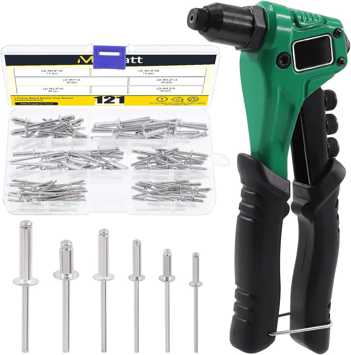 Rivetteerapparaat 121-delig - met 6 verwisselbare koppen - handmatig - ideaal voor auto- en metaalreparaties - ShopVlot