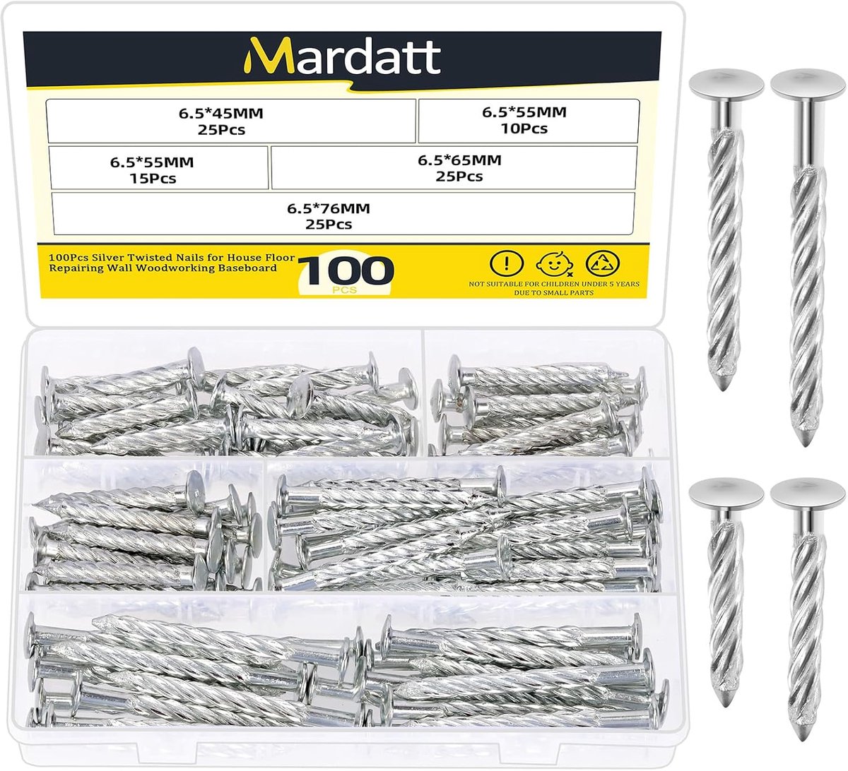 Hek Nagels 6.5mm - Galvaniseerd - Spiral Shank - Ideaal voor vloer- en wandreparaties - ShopVlot