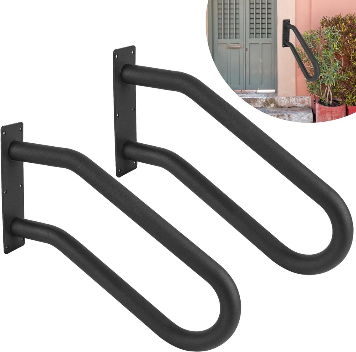 Handrails voor buitentrappen - U-vormig 41cm - Stevige muurbeugels - Veilig en comfortabel gebruik - ShopVlot