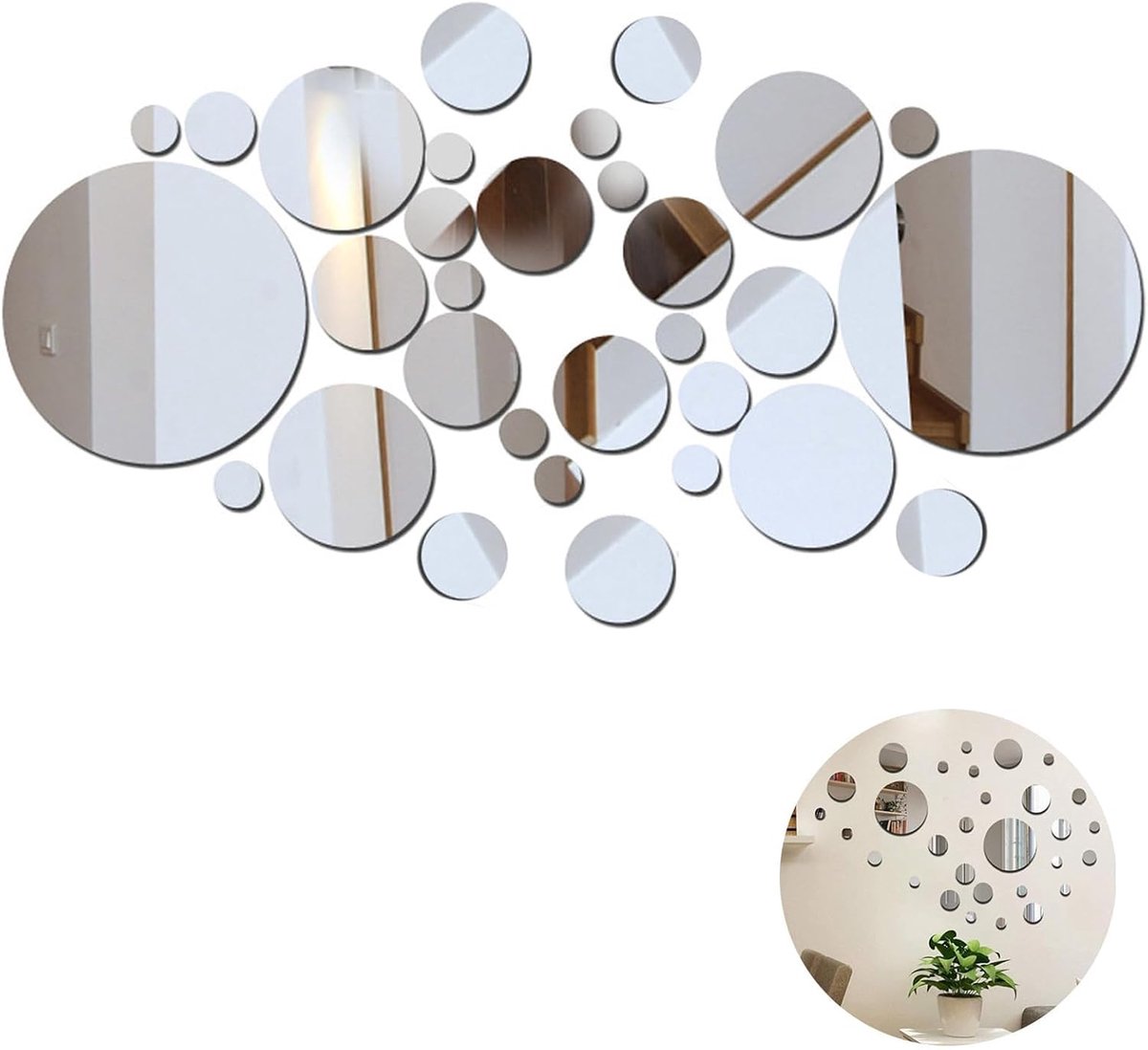 Ronde spiegelstickers 32 stuks - acryl - reflecterend - unieke wanddecoratie - ShopVlot