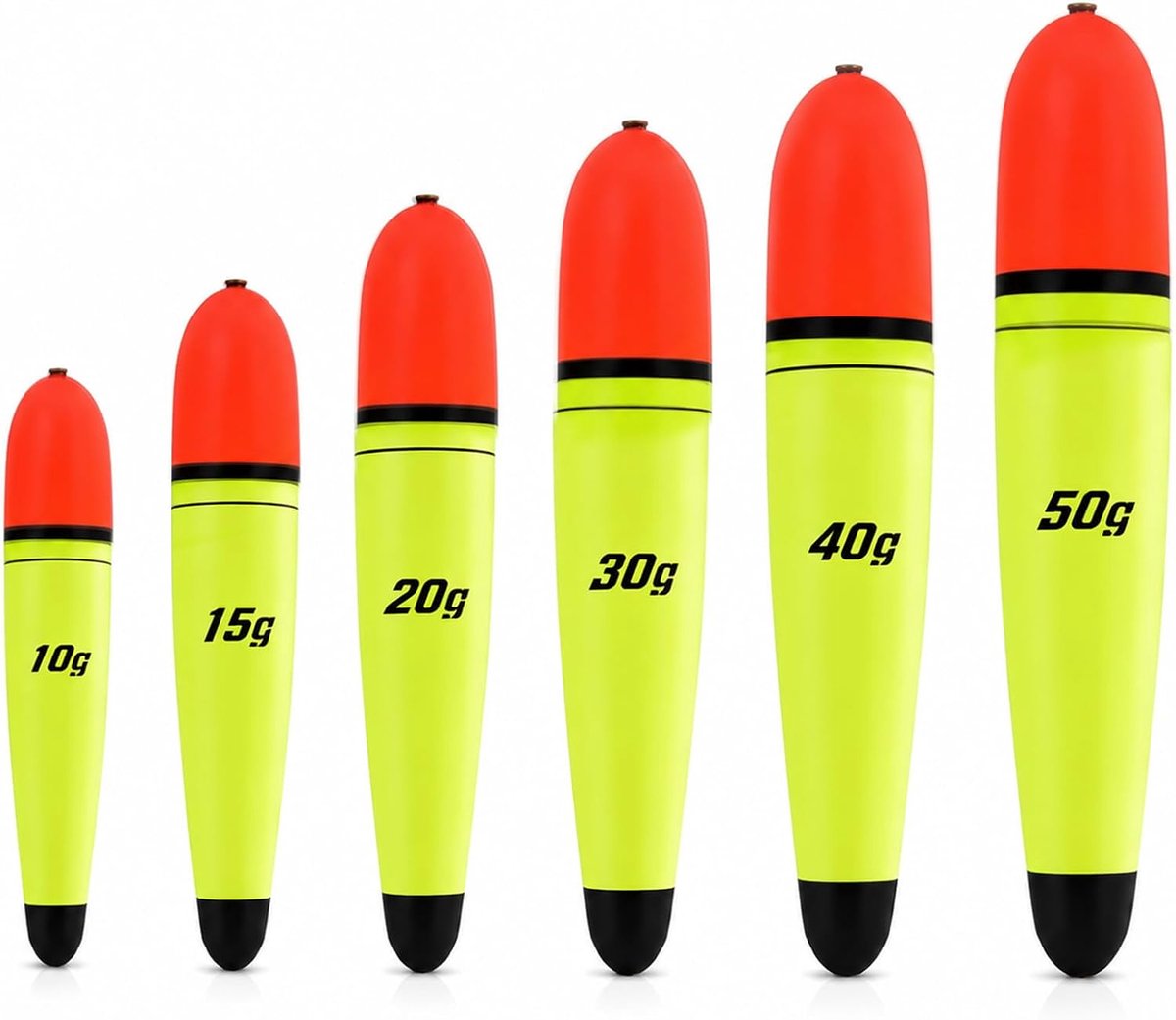 Visvlotters 6 stuks - Drijvende Pescas van EVA - Diverse gewichten 10g tot 50g - Ideaal voor zoet water - ShopVlot