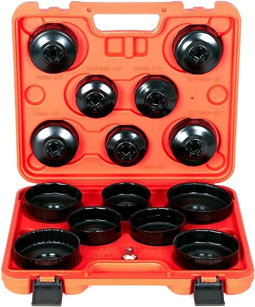 Oliefilter sleutelset 15-delig - universeel 65-100mm - duurzame chrome aluminium - eenvoudig oliefilters verwijderen - ShopVlot