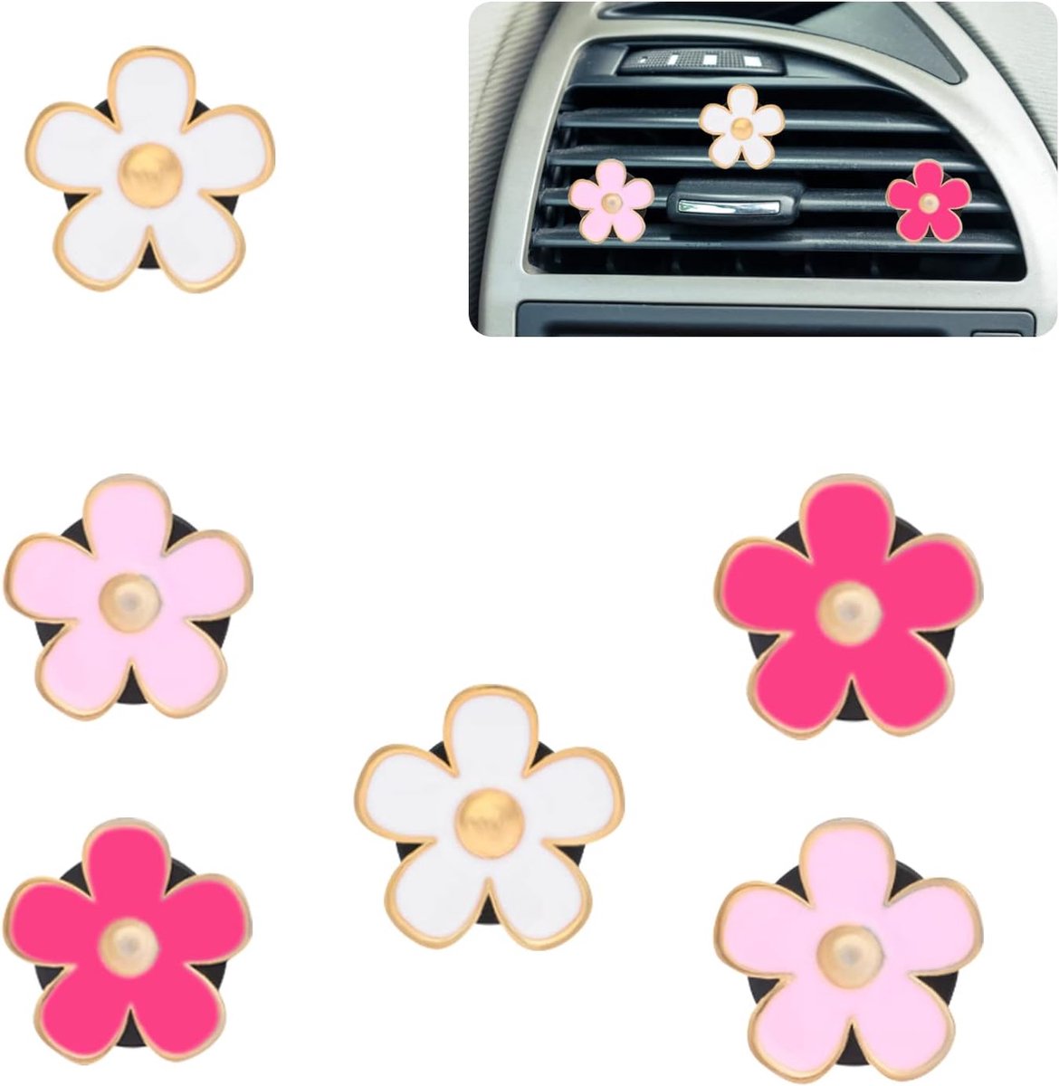 Auto-parfumclips 6 x - Metalen clips - 2 x wit, 2 x roze - Frisse geur in de auto - ShopVlot