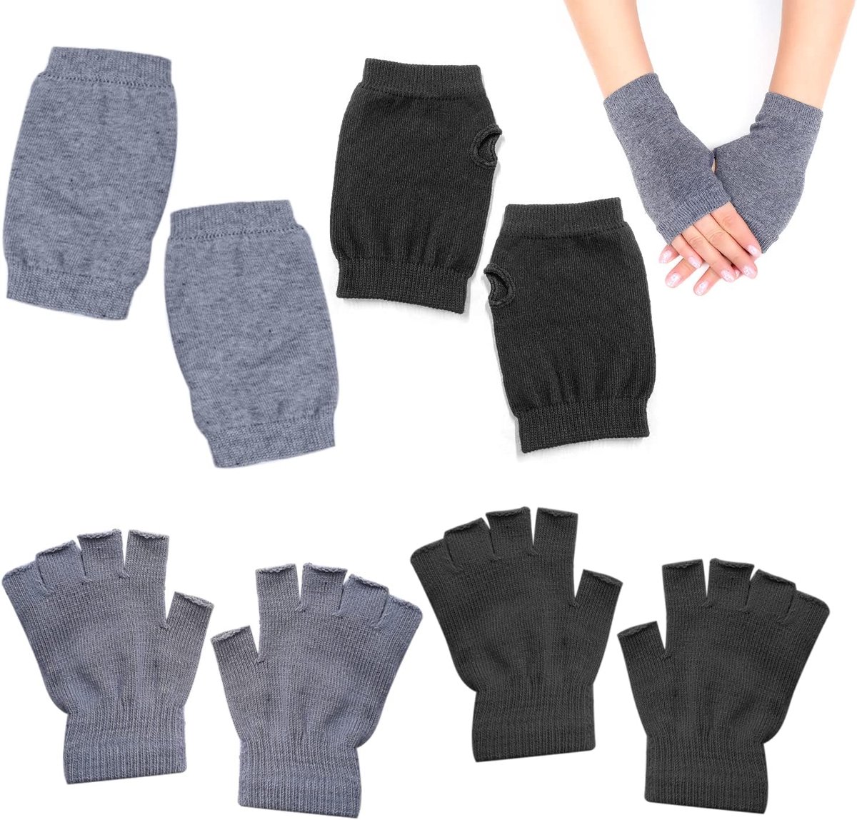 Vingerloze handschoenen - kort - zwart en grijs - warm voor school en kantoor - ShopVlot