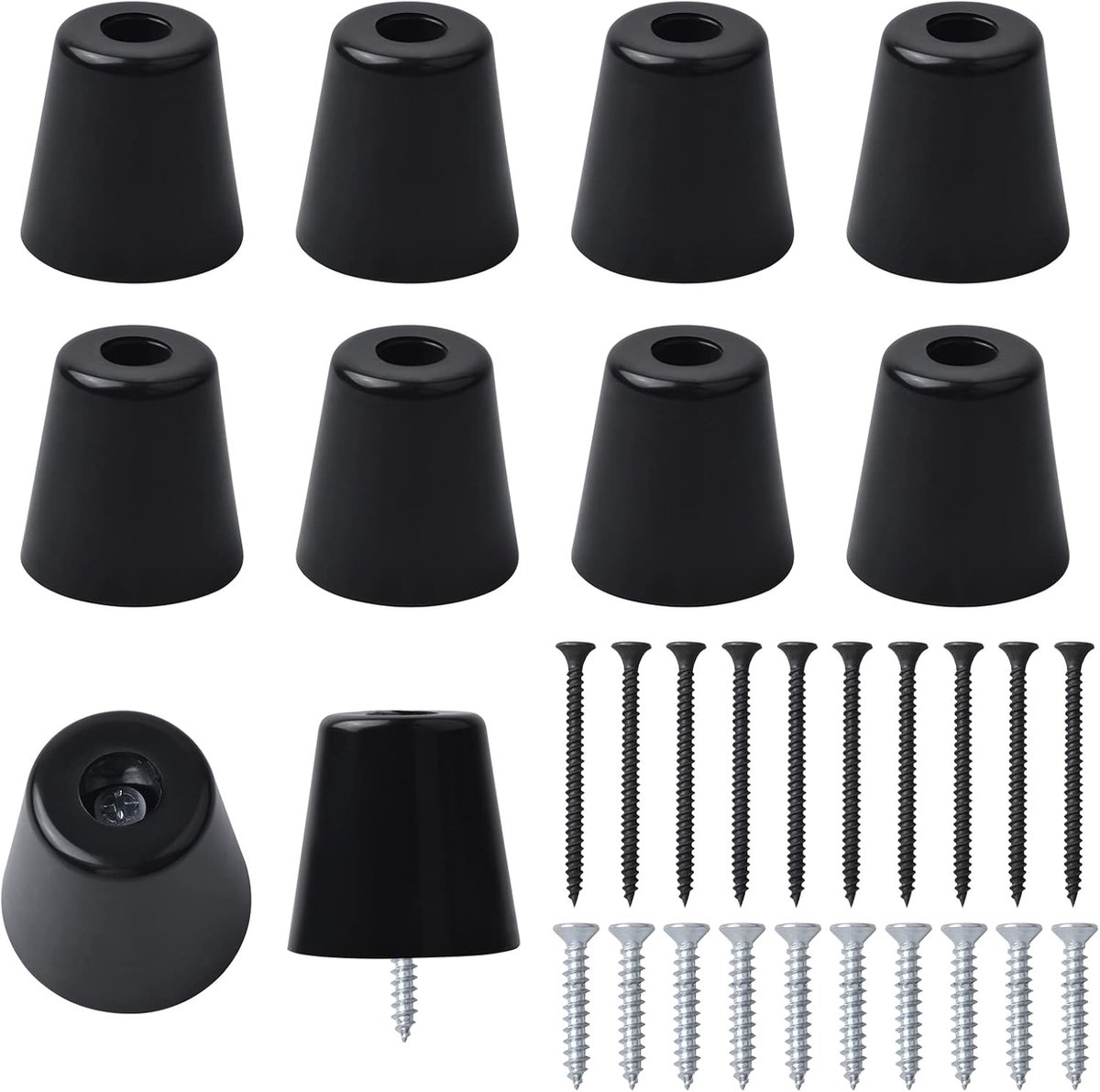 Rubberen voetjes 10 stuks - zwarte rubberen pads met schroeven - robuust materiaal - perfect voor meubels - ShopVlot