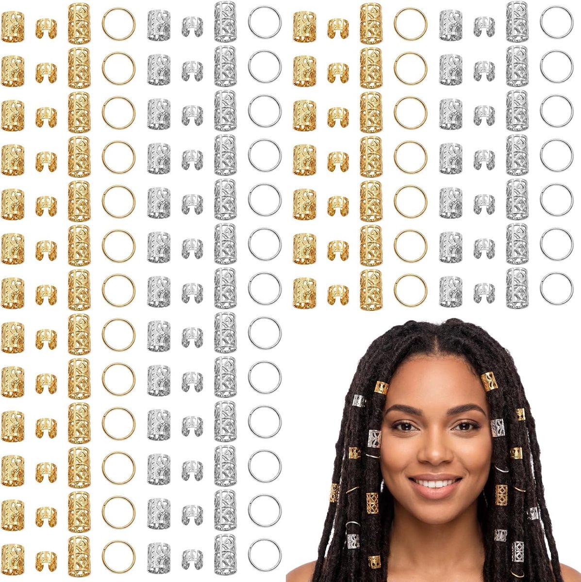 Haaraccessoires set 160 stuks - goud en zilver - voor dreadlocks en vlechten - perfect voor festivals - ShopVlot