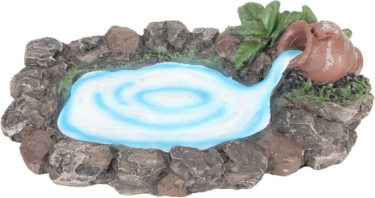 Handgeschilderde Miniatuur Vijver van Hars voor Sprookjestuin, Duurzaam en Levensgetrouw, Perfect voor Tuin- en Huisdecoratie, 6.5 Inch