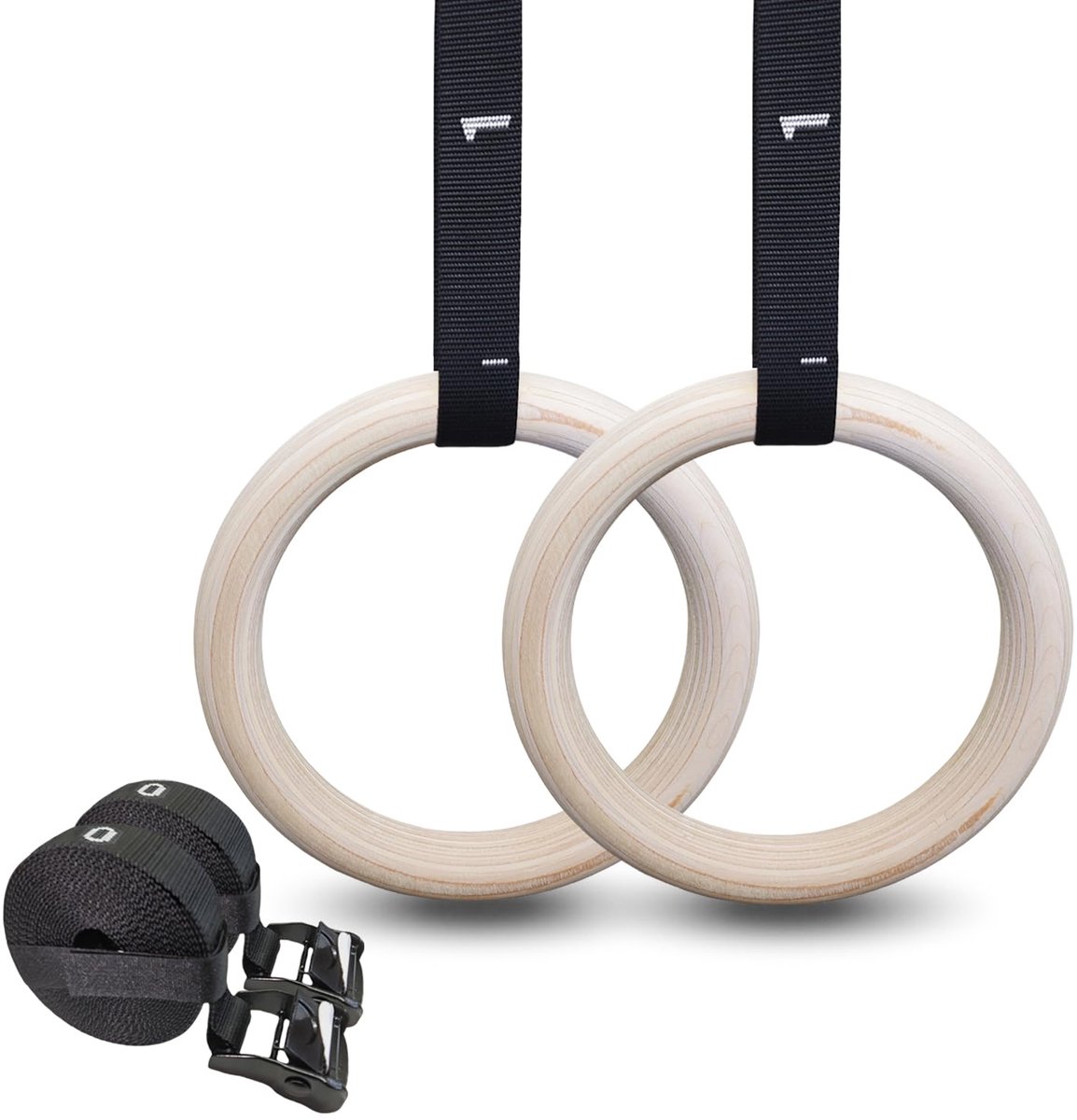 Houten Turnringen met Verstelbare Gespen en Metalen Markeringen - Calisthenics Gymnastiek Ringen voor Volwassenen en Kinderen - Krachttraining Accessoire voor Binnen en Buiten - Geschikt voor Fitness, Gym, Thuistraining en Functionele Oefeningen