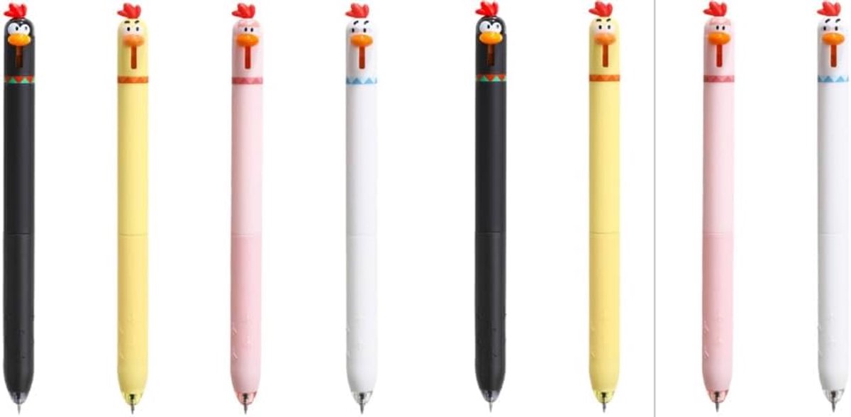 Balpennen set van 8 - kuiken ontwerp - 0,5 mm automatische pen - kleurrijk en creatief schrijven - ShopVlot