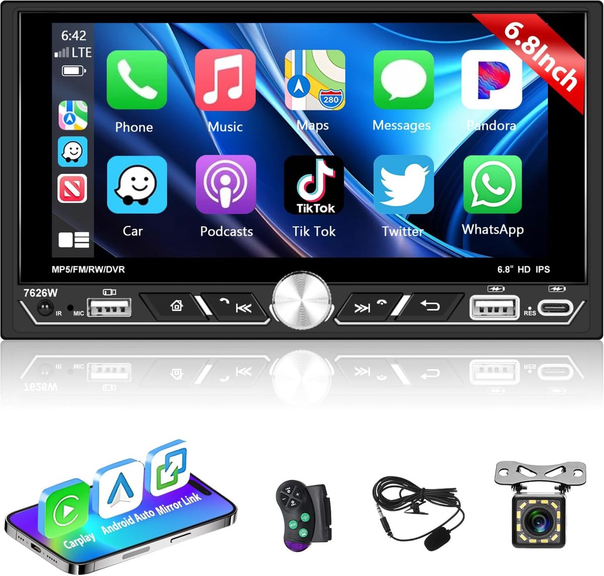 Auto radio 2 Din 6.8 Inch HD - Touchscreen - Bluetooth/AUX/USB - Entertainment tijdens het rijden - ShopVlot