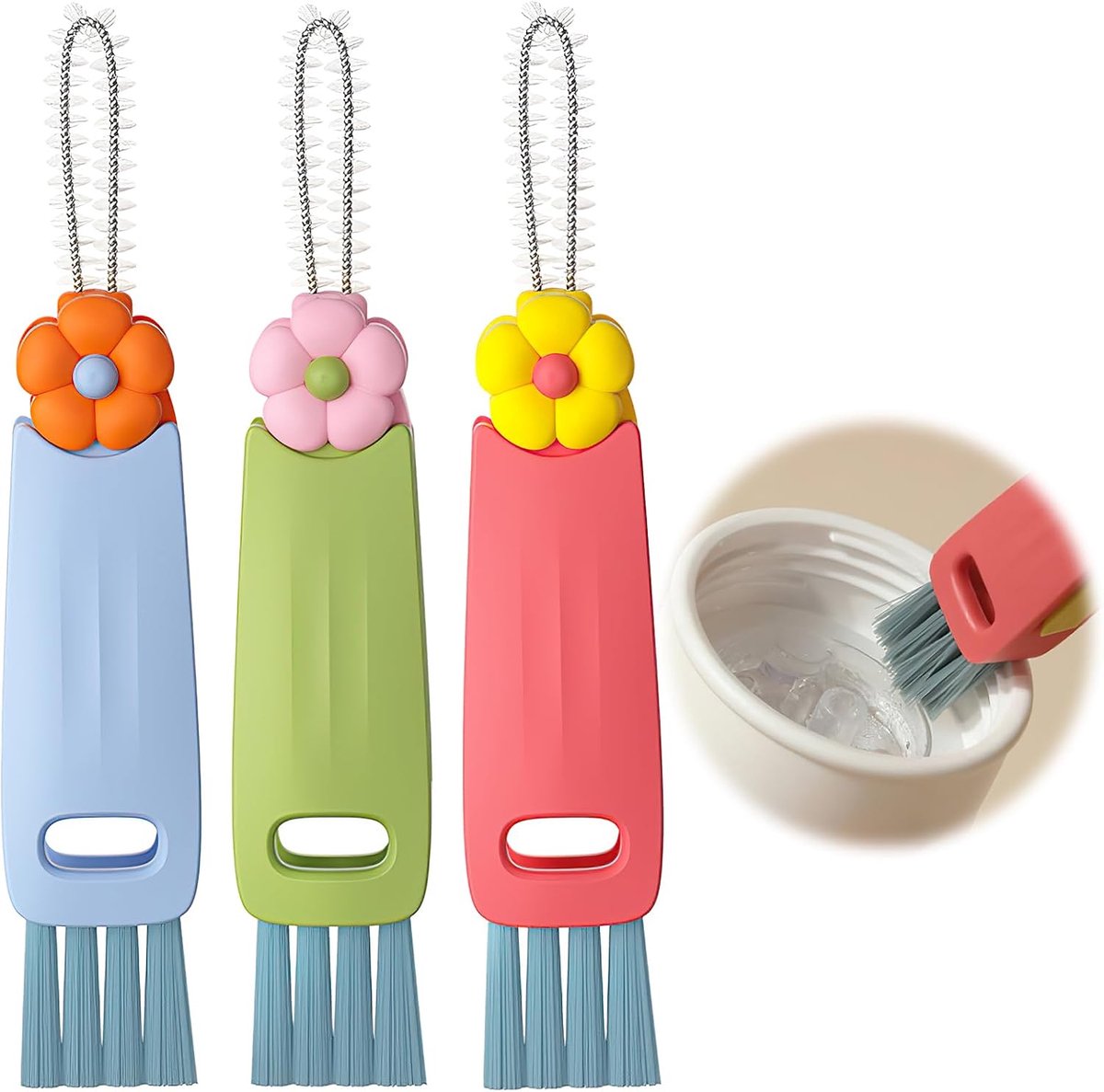 Schoonmaakborstel 3-in-1 - Multifunctionele set - Voor flessen en deksels - Efficiënt reinigen - ShopVlot