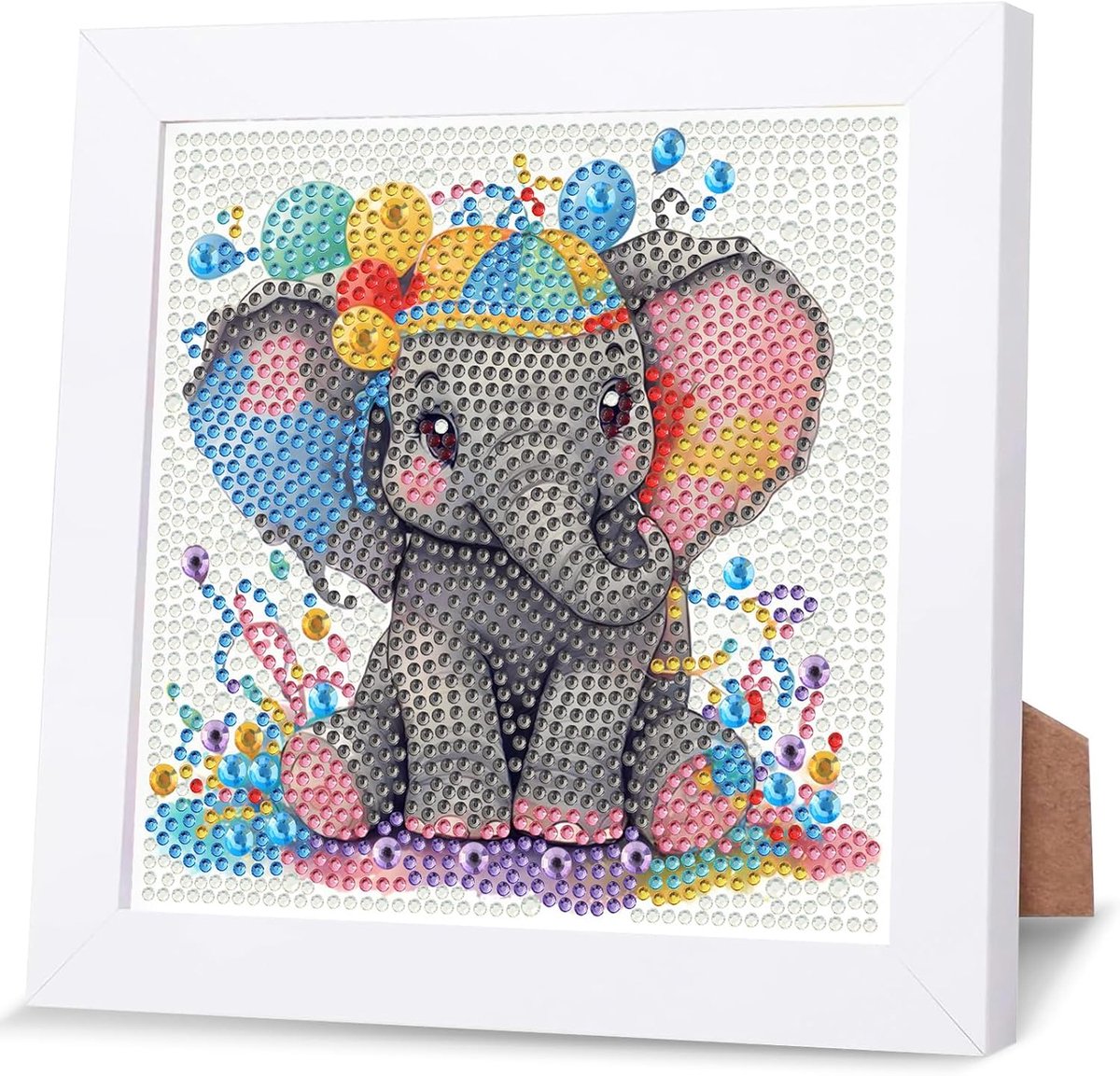 Diamant kunst schilderij kits - olifant met frame - voor kinderen 4-12 jaar - eenvoudig doe-het-zelf cadeau - ShopVlot