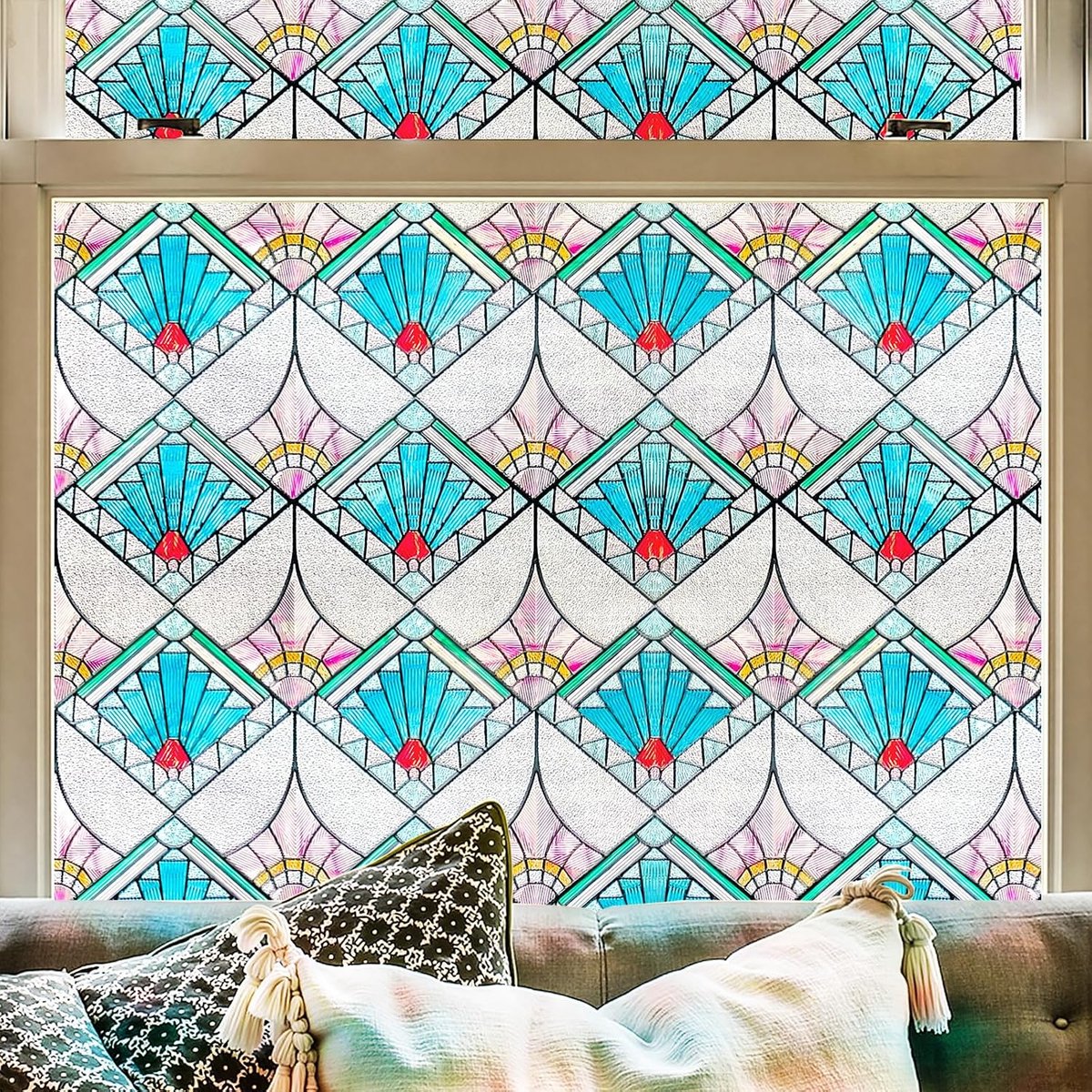 Raamfolie zelfklevend 3D gebrandschilderd 60 x 90 cm - PVC en PET - Opaak - Ideaal voor privacy - ShopVlot