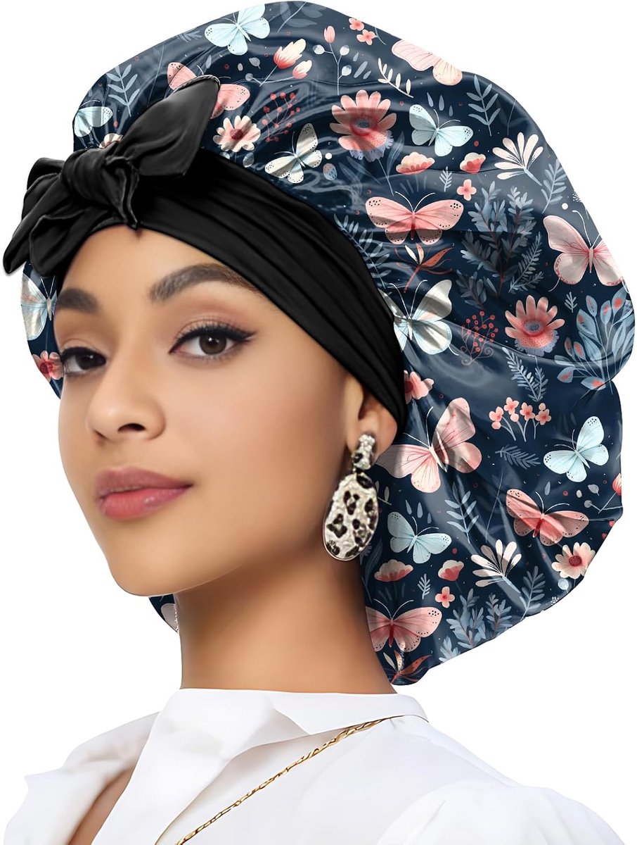 Satin Hair Braid Bonnet for Sleeping, Double Layer, Elastic, Wide, Soft, Silk Lined, Sleep Cap for Women and Girls - ShopVlot