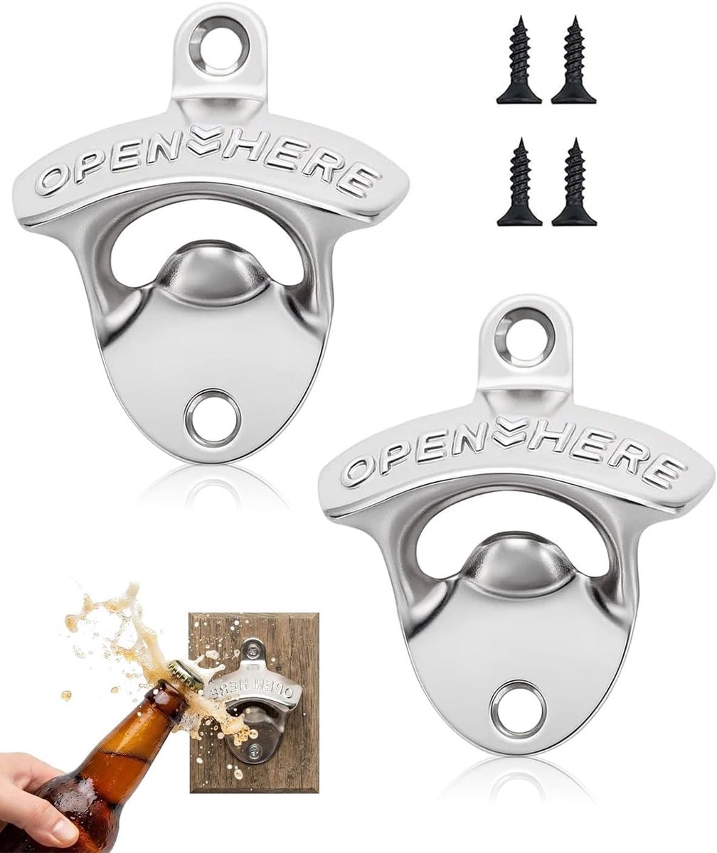 Bieropener voor aan de muur, 2 stuks, flesopener, wandflesopener, bierflesopener, met schroeven, bieropener, geschikt - ShopVlot