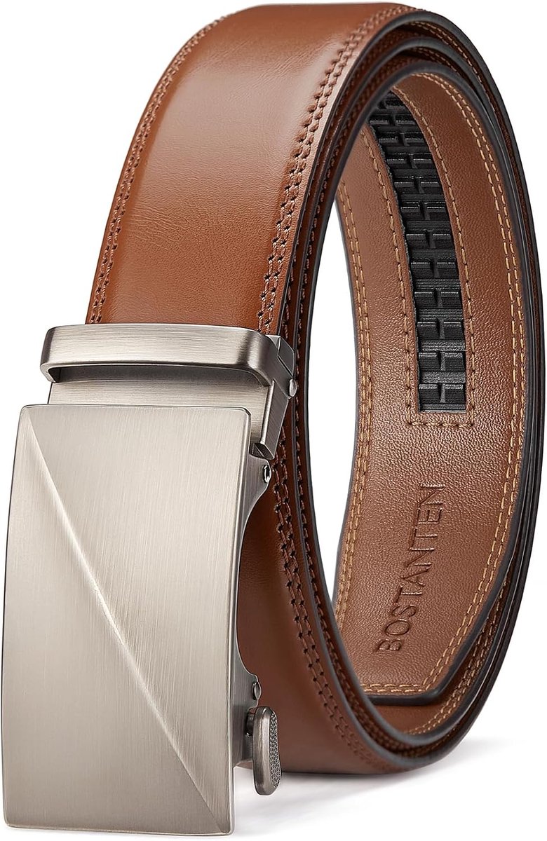 BOSTANTEN Men's Belt Leather Belt with Ratchet Automatic Closure Business Suit Belt Width 35mm Size Customized - ShopVlot