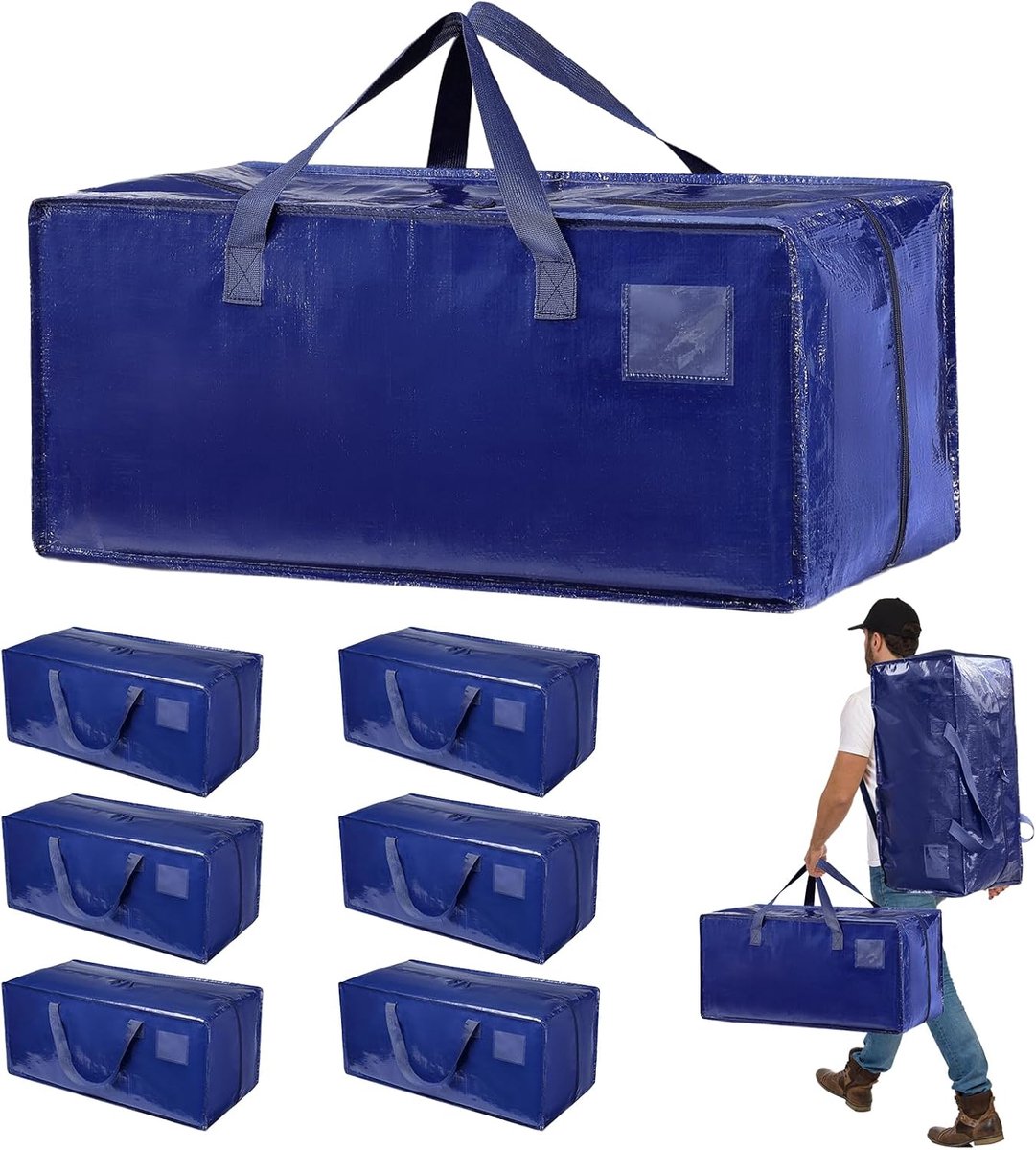 Extra grote verhuistassen, 6 stuks, 92 l, opbergtas, groot formaat, met ritssluitingen en handgrepen, robuuste - ShopVlot