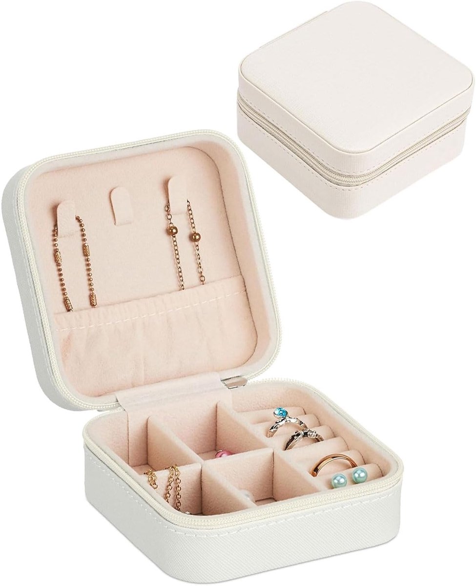 1 Piece Travel Small Jewellery Box for Women Girls Plush Storage for Earrings, Rings, Chains (Off White) - ShopVlot