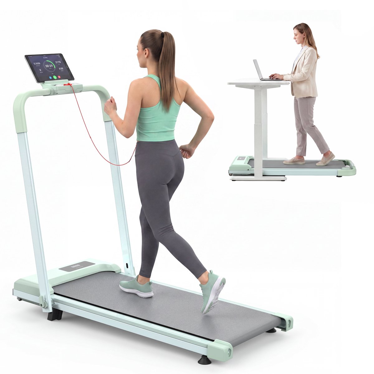 Onderbureau loopband compacte 2-in-1 met helling - wandelen - rennen - joggen - draagbaar - max. 80 kg met app