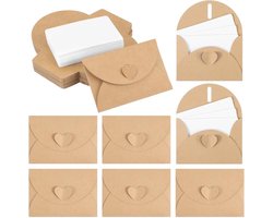Lobaake 100 stuks mini-enveloppen, retro cadeauenveloppen, bruiloftsenvelop met hartvormige sluiting voor - ShopVlot