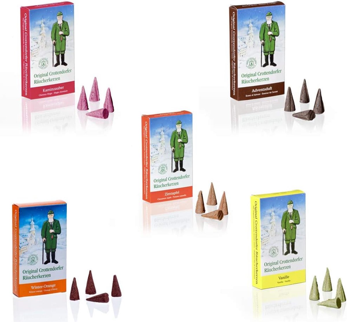 Crottendorfer Smoke Candles Christmas 5-Piece Set - Fireplace Magic + Cinnamon Tape + Winter Orange + Advent Fragrance - ShopVlot