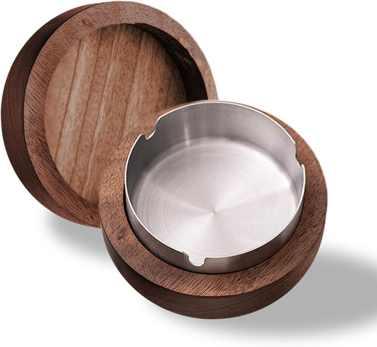 Wooden Wind Ashtray, Ashtray with Lid, Silver, Windproof, Odour Resistant, Suitable for Bar, Living Room, Office, Party - ShopVlot