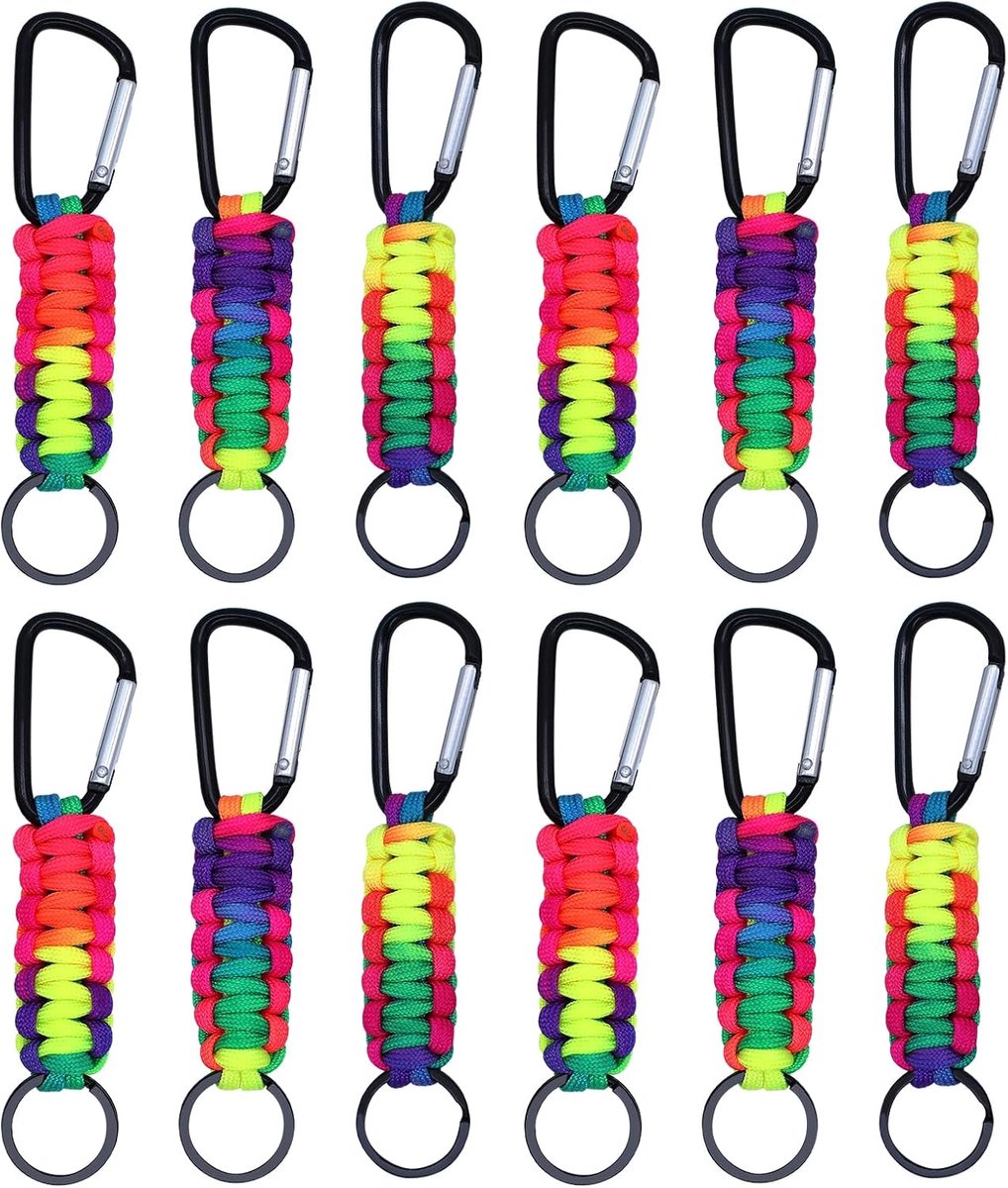 12 Pcs Paracord Key Chains, Screw Closure Carabiner Hooks, Mini Carabiner Keychain, Braided Key Band, Clip Ring, Key - ShopVlot