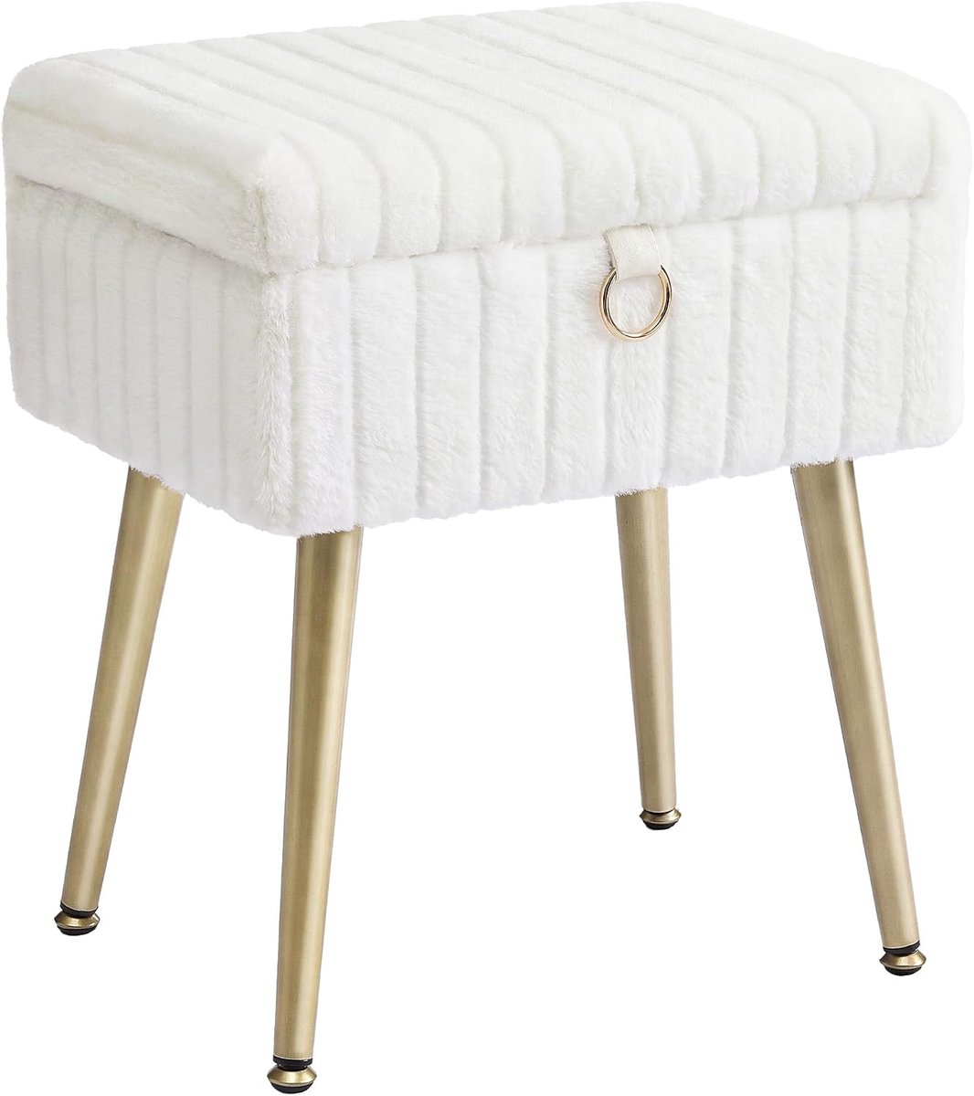 Conway Living® Kaptafel Kruk met Opbergruimte - Make-up Krukje - Verstelbare Vakken - FSC® Gecertificeerd - Metaal - 40x30x50 cm - Crème Wit
