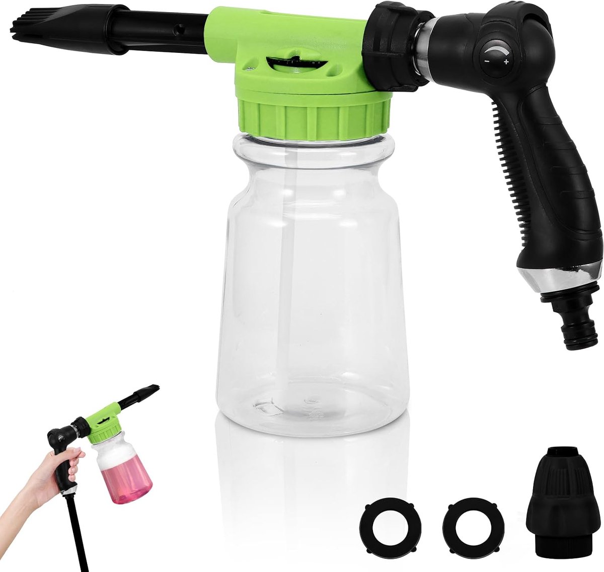 Car Foam Gun, 2-in-1 Adjustable Foam Lance, Green - Auto Cleaning Foam Gun Schuimkanon Tuinslang Aansluiten voor het - ShopVlot