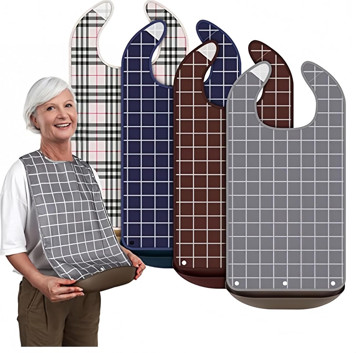 Set of 4 Adult Bibs, Funny Waterproof Bibs, Food Protection for Adults, with Snap Buttons and Dirt Catcher, for - ShopVlot