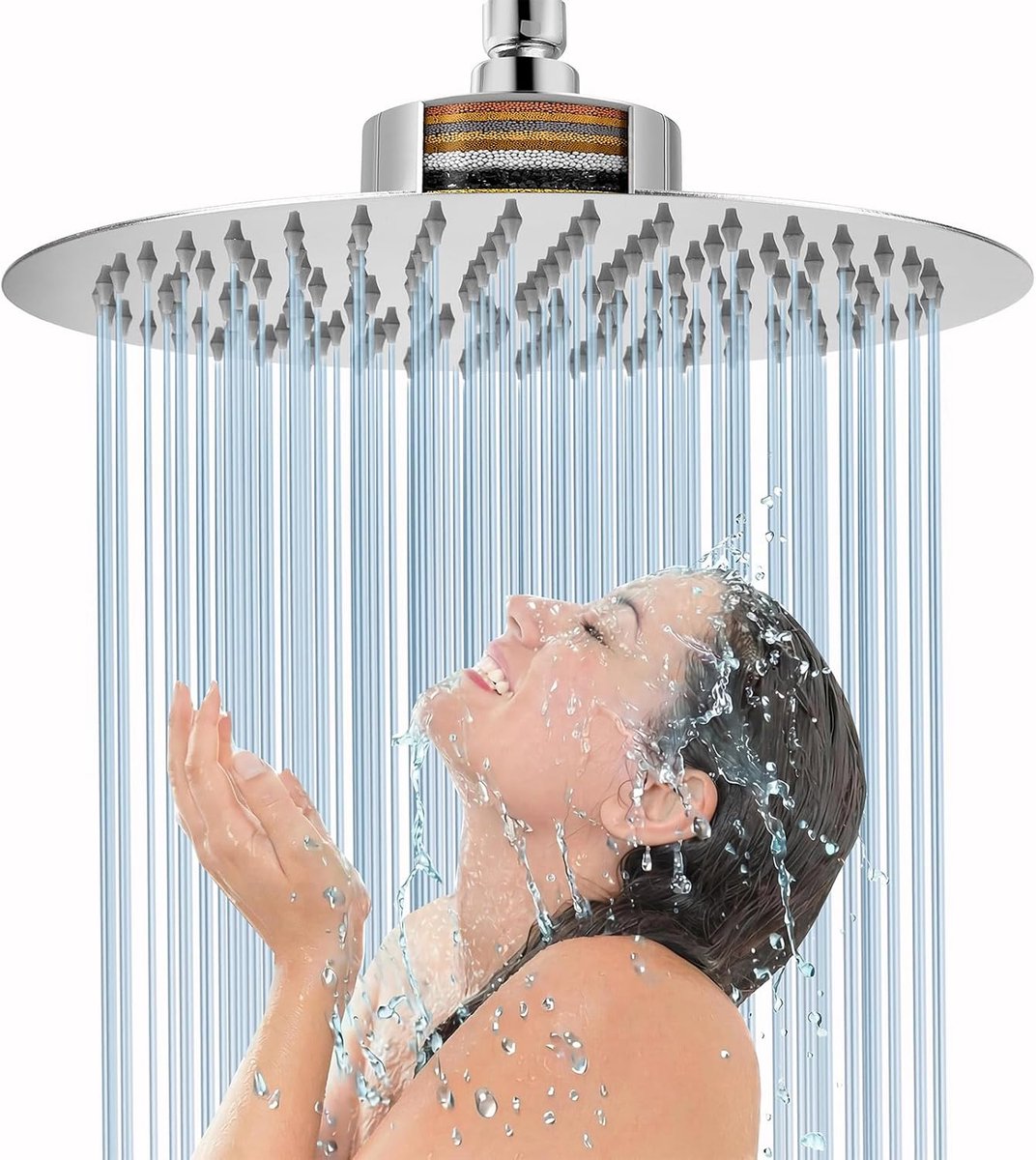 Voolan Rainfall Shower Head with Large Rainfall Shower Heads, Filtered and High Flow, Stainless Steel Waterfall Shower - ShopVlot