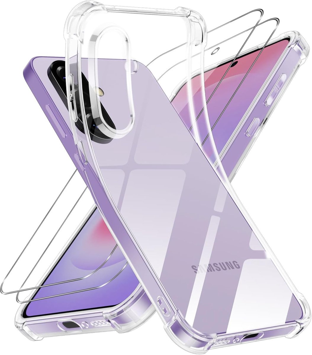 Beschermhoes voor Samsung A37 met 2 stuks gehard glas, transparant, krasbestendig, ultradun, schokbestendig - ShopVlot