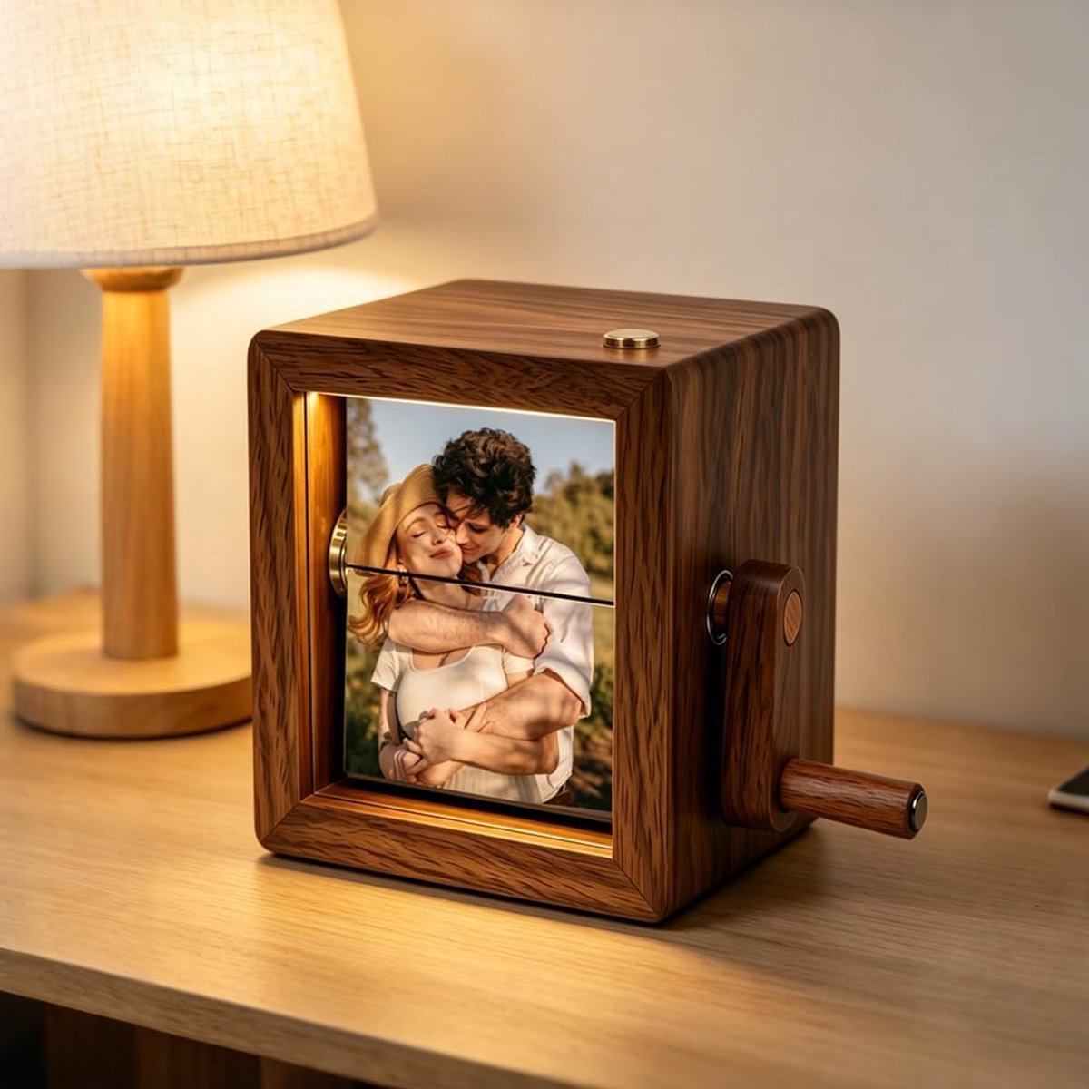 Flipbook fotolijst, fotoalbum met zwengel, ledlicht, personaliseerbaar, voor Valentijnsdag, Kerstmis, Moederdag - ShopVlot