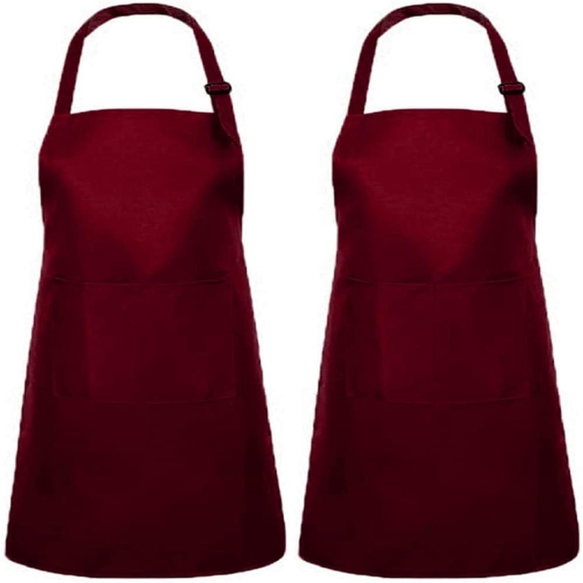 Kids Apron with Pocket, 2pcs Kids Artist Aprons for Boys Girls, Kitchen Cooking Garden Bib Aprons, Wine Red Adjustable - ShopVlot