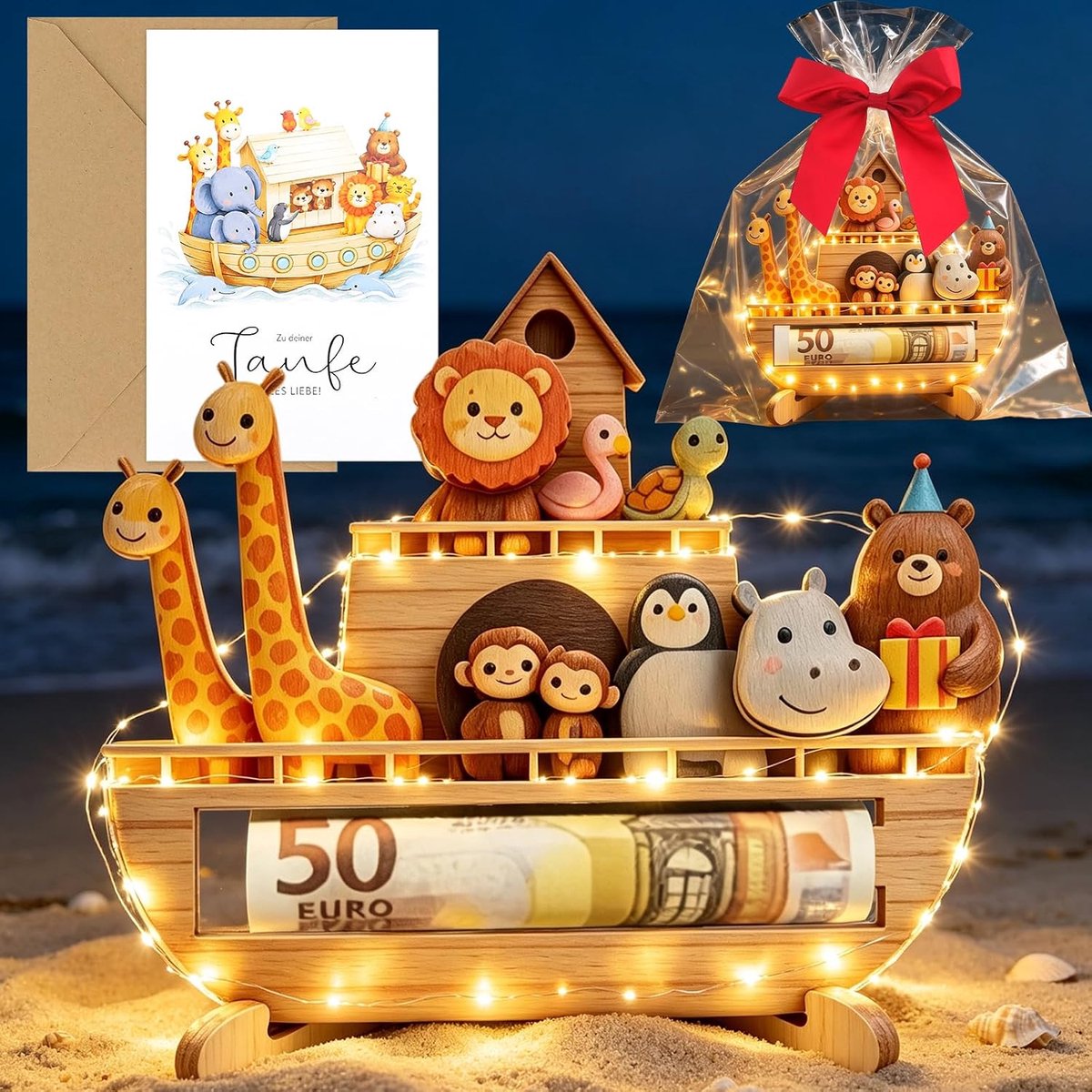 Doopgeschenk voor de doop, van hout, met Ark Noah-motief, voor jongens en meisjes - ShopVlot