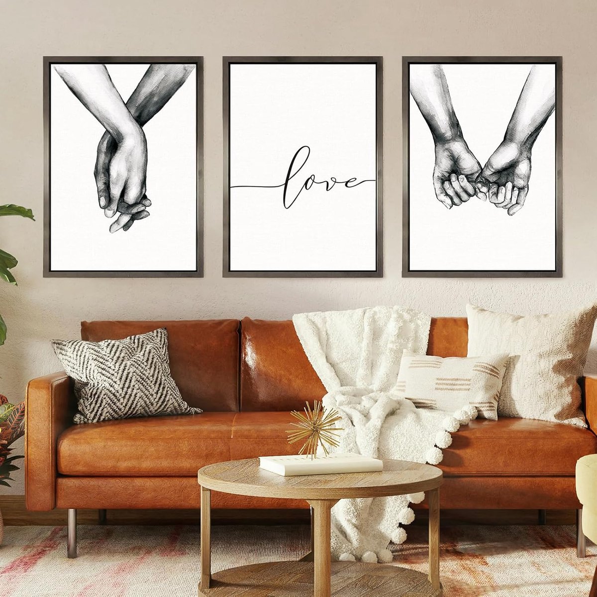 OJTOJT Poster Set, Modern Set of 3, Wall Print, Hand Posture in Black and White, Line Love, Matching Wall Decoration - ShopVlot