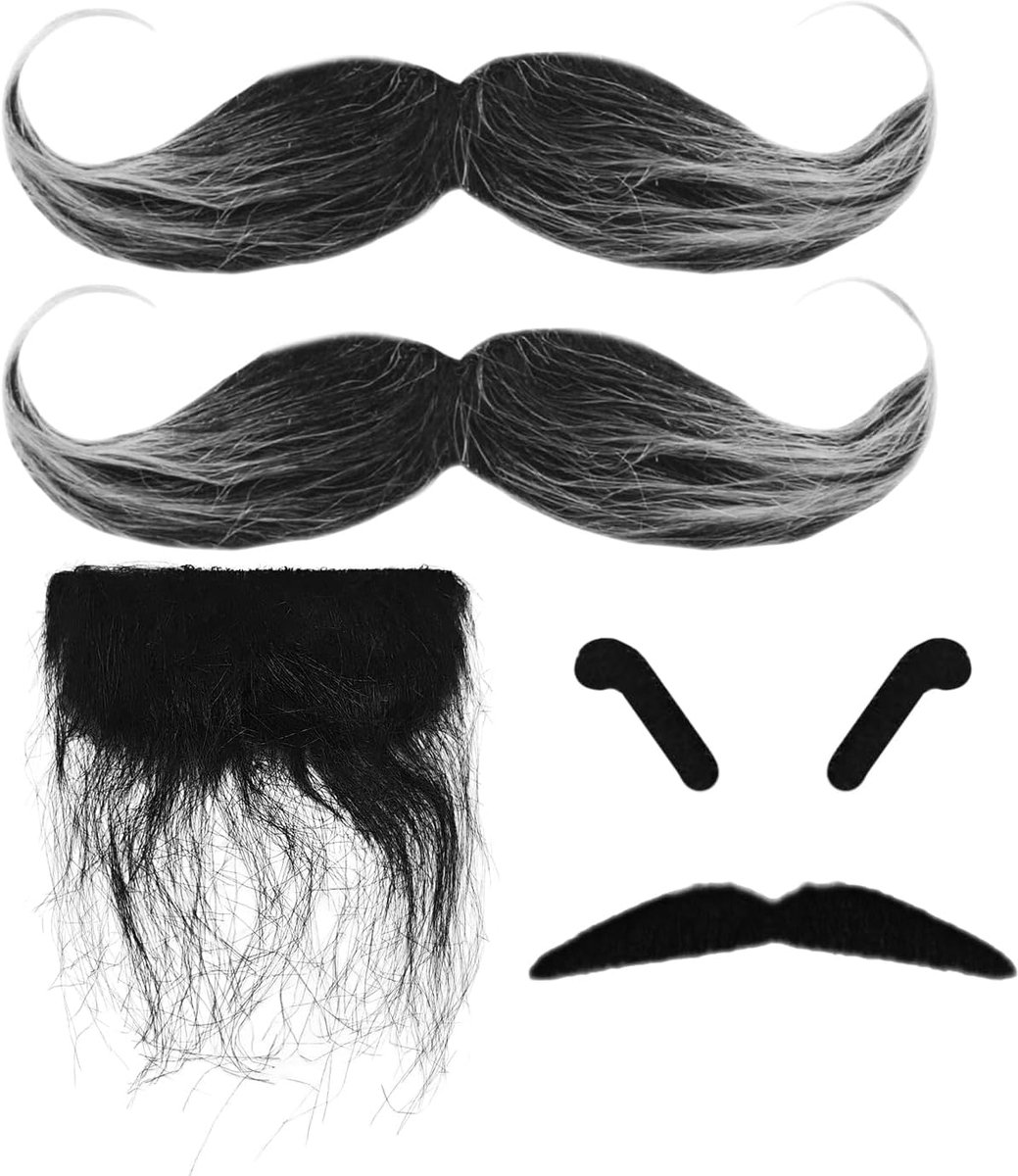 2 Pcs Artificial Mustaches and 1 Set Fake Eyebrows Cosplay Props Party Costume Accessories Cute Fancy Dress - ShopVlot