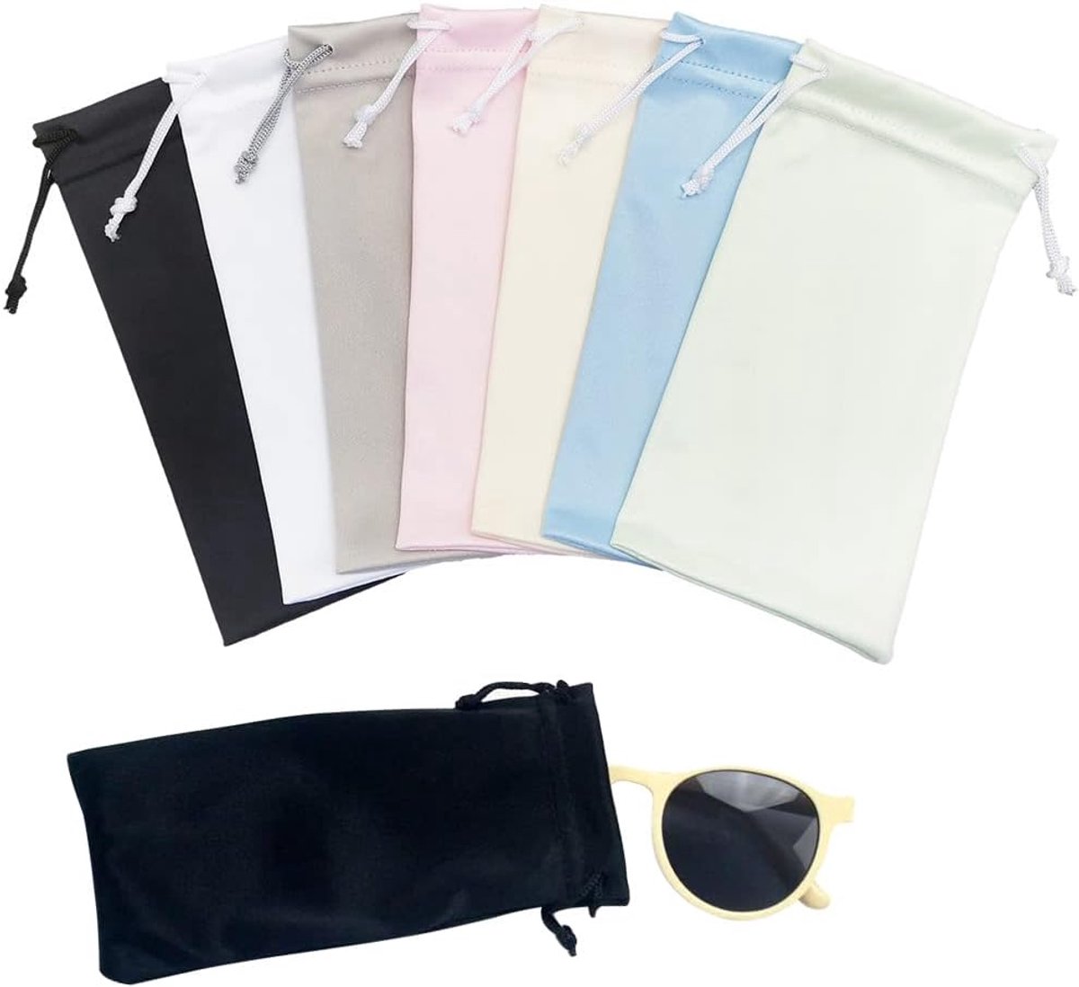 Helweet Glasses case, microfiber, bag for sunglasses, drawstring closure, 7 pieces, Multicolor., One size - ShopVlot