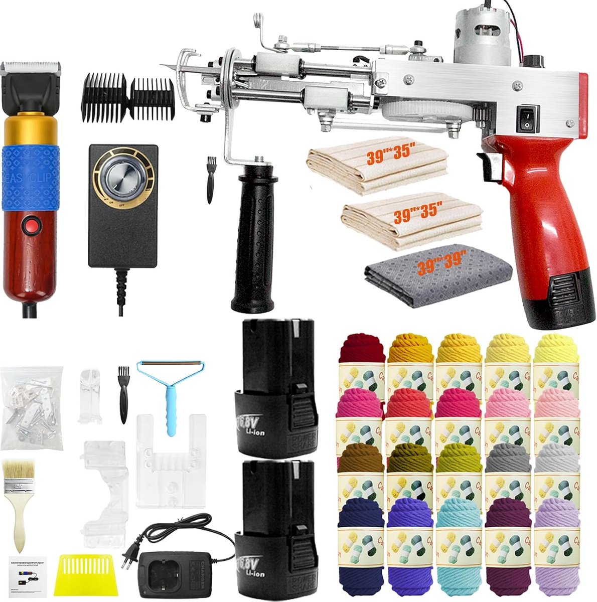 Aisny Quilting Gun Set Quilting Machine Kit 2 x 2600mAh Battery Tufting Cutter Carpet Cutter Rugs Cutting Fur Ring 20 - ShopVlot